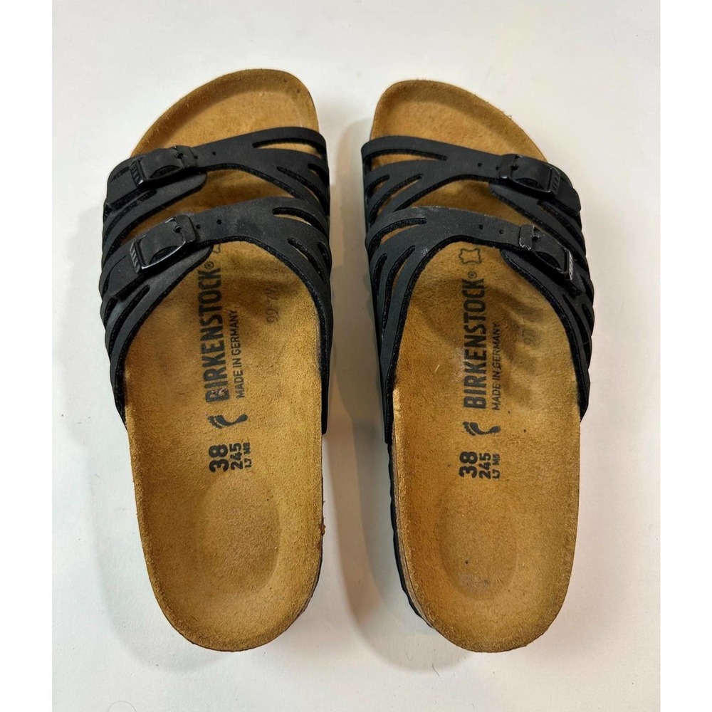 Birkenstock Granada Black Slides Two Strap Sandals Size 38 US 7 M5 EUC - Picture 5 of 9